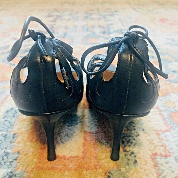 JIMMY CHOO Y2K Black Leather Bow Butterfly Cutouts Heels Pumps Shoes 37.5/7 - Picture 3 of 14